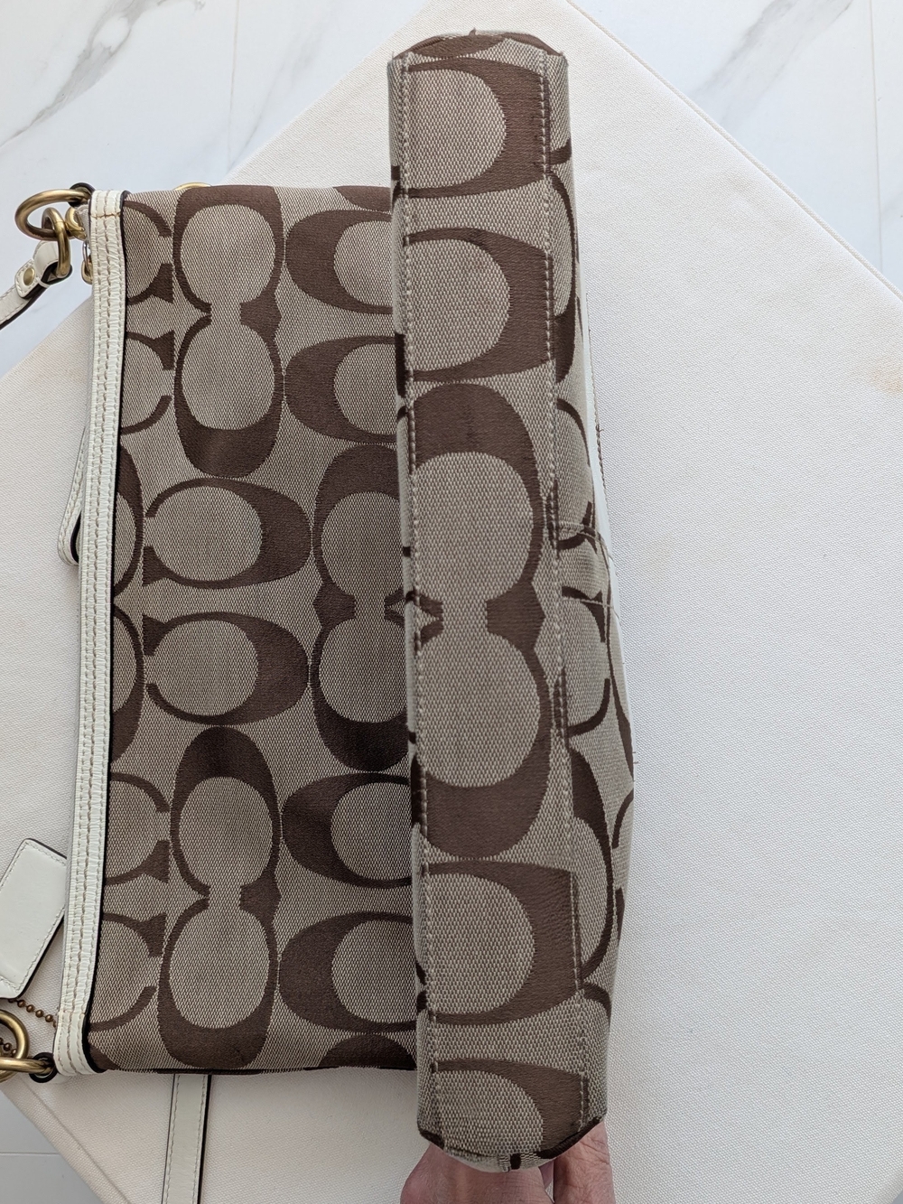 Coach Signature Canvas Crossbody & Shoulder Bag in Brown/Off-White - Picture 8 of 10